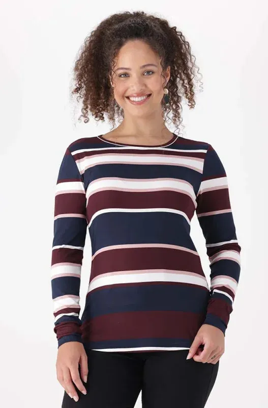 Clero Stripe Tee _ 148076 _ Burgundy sold by Dunns