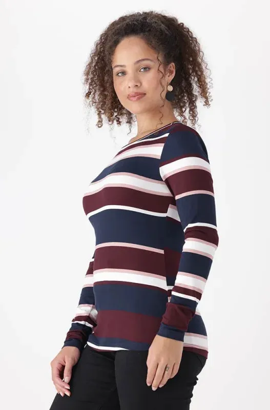 Clero Stripe Tee _ 148076 _ Burgundy sold by Dunns product image thumbnail 2