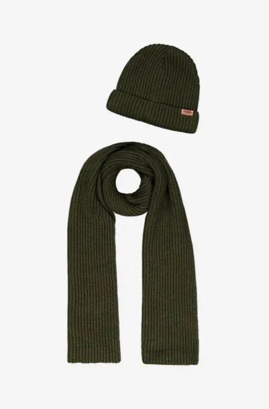 Trevor Chunky Ribbed Beanie And Scarf Set _ 148033 _ Green sold by Dunns