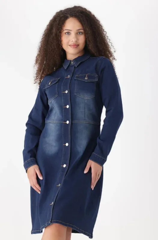 Joanne Fit And Flare Denim Dress _ 148644 _ Dark Wash sold by Dunns