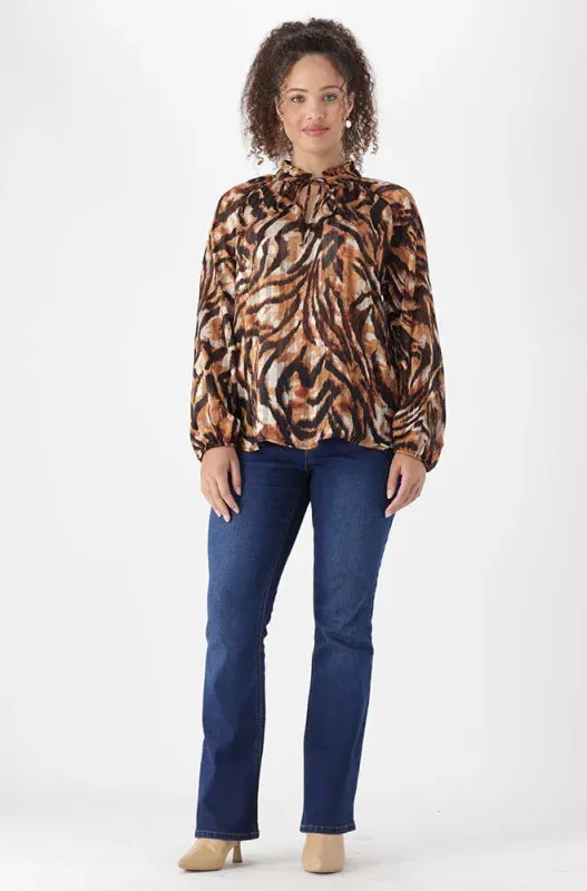 Kamala Animal Print Tie Blouse _ 148363 _ Brown sold by Dunns product image thumbnail 4