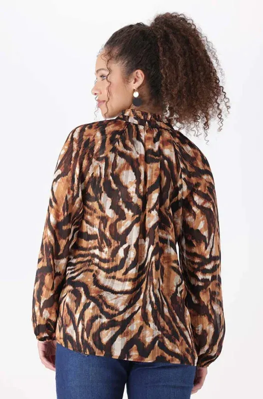Kamala Animal Print Tie Blouse _ 148363 _ Brown sold by Dunns product image thumbnail 3