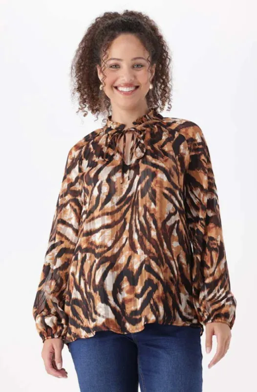 Kamala Animal Print  Tie Blouse _ 148363 _ Brown sold by Dunns
