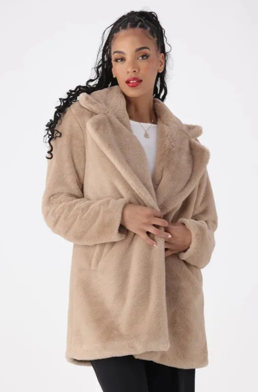Olivia Lapel Coat _ 144945 _ Taupe sold by Dunns