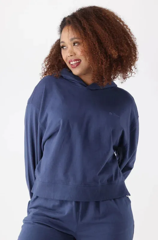 Lucy Side Slit Fleece Hoodie Top _ 145459 _ Blue sold by Dunns