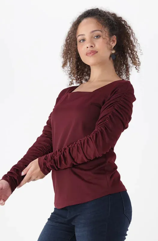 Kim Ruched Sleeve Top _ 148191 _ Burgundy sold by Dunns product image thumbnail 2