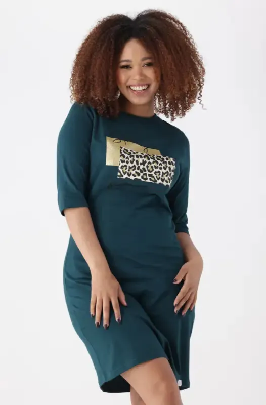 Koko Three Quarter Sleeve Printed Dress _ 148399 _ Teal sold by Dunns