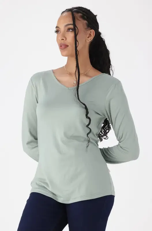 Vayla V Neck Tee _ 148940 _ Sage sold by Dunns