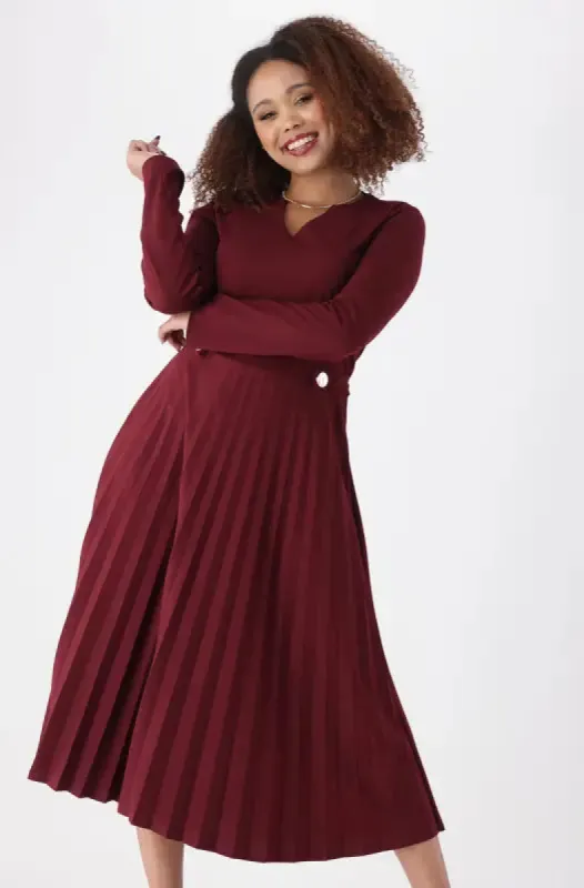 Emily  Tab Detail Dress _ 148067 _ Burgundy sold by Dunns