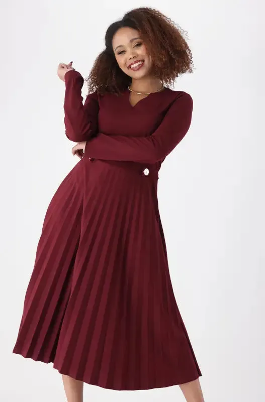 Emily Tab Detail Dress _ 148067 _ Burgundy sold by Dunns