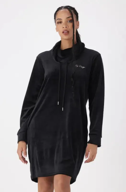 Mia Velour Cowl Neck Dress _ 146463 _ Black sold by Dunns