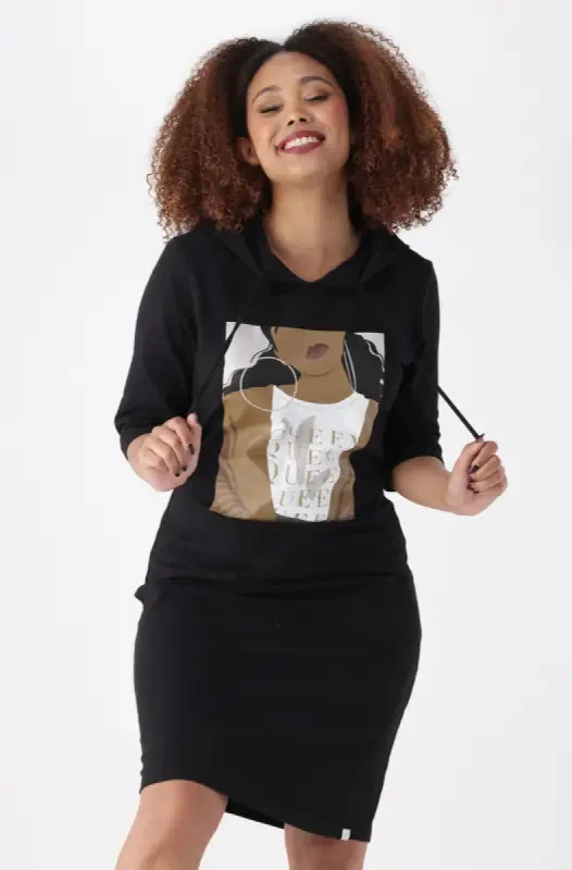 Koko Three Quarter Sleeve Printed Dress _ 148401 _ Black sold by Dunns