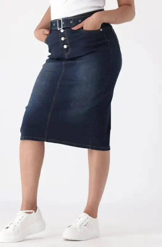 Julia Belted Denim Skirt _ 147869 _ Dark Wash sold by Dunns
