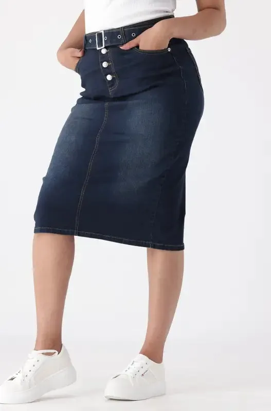 Julia Belted Denim Skirt _ 147869 _ Dark Wash sold by Dunns