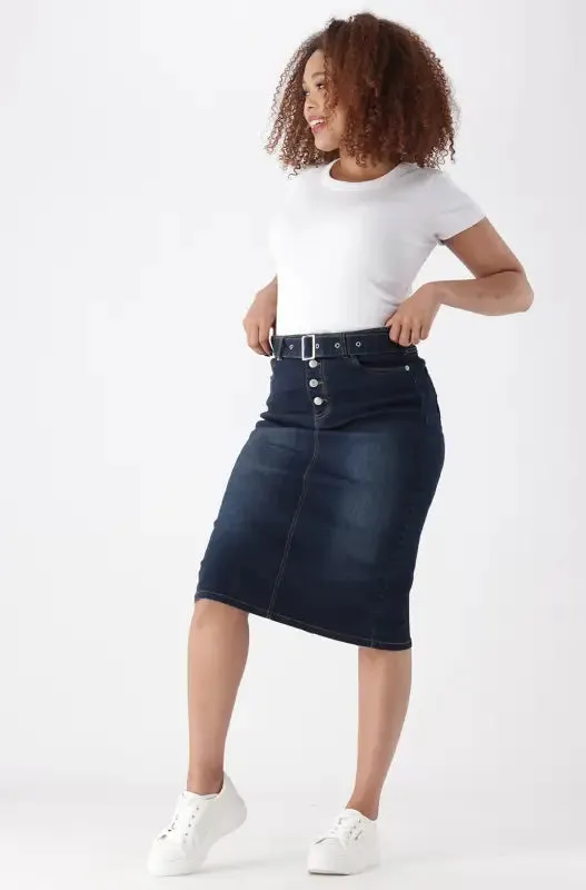 Julia Belted Denim Skirt _ 147869 _ Dark Wash sold by Dunns product image thumbnail 5