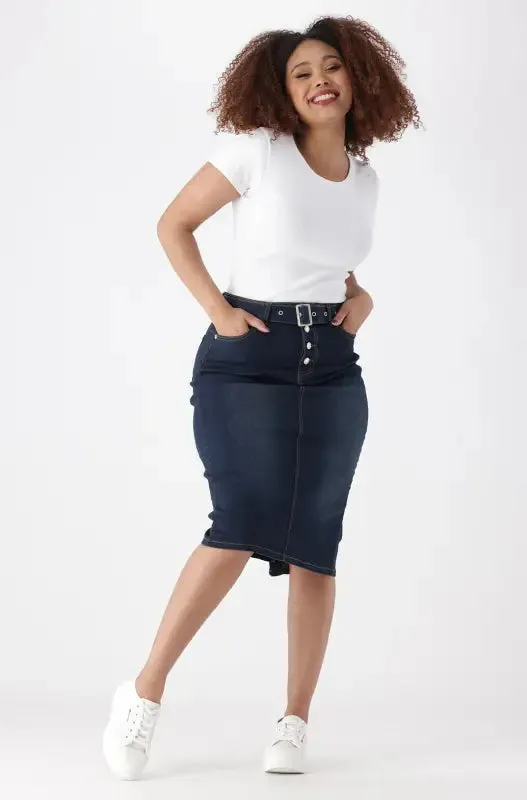 Julia Belted Denim Skirt _ 147869 _ Dark Wash sold by Dunns product image thumbnail 4