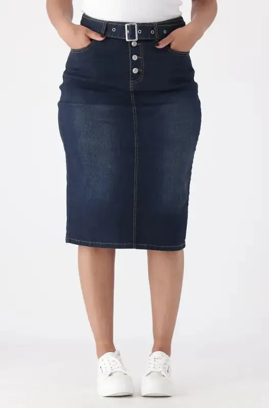 Julia Belted Denim Skirt _ 147869 _ Dark Wash sold by Dunns product image thumbnail 2