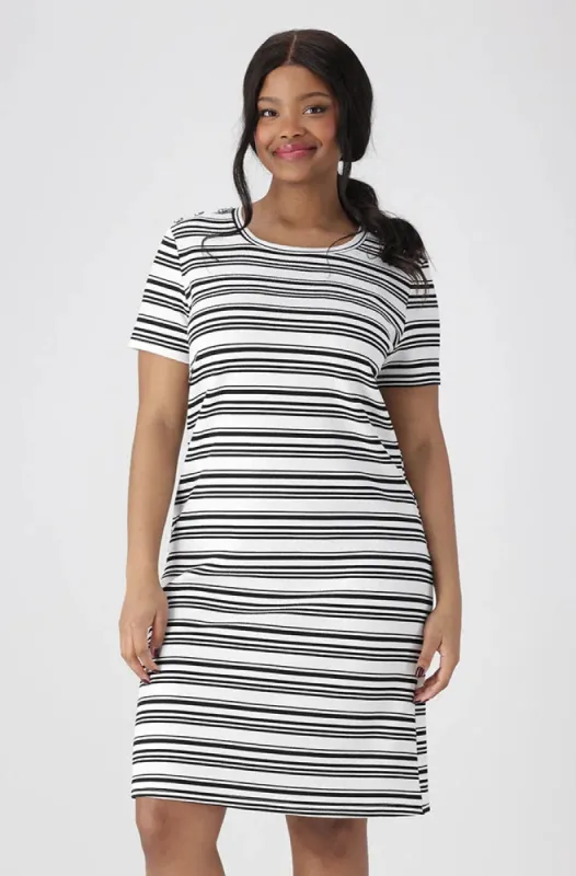 Rose Stripe Button Dress _ 154270 _ White sold by Dunns