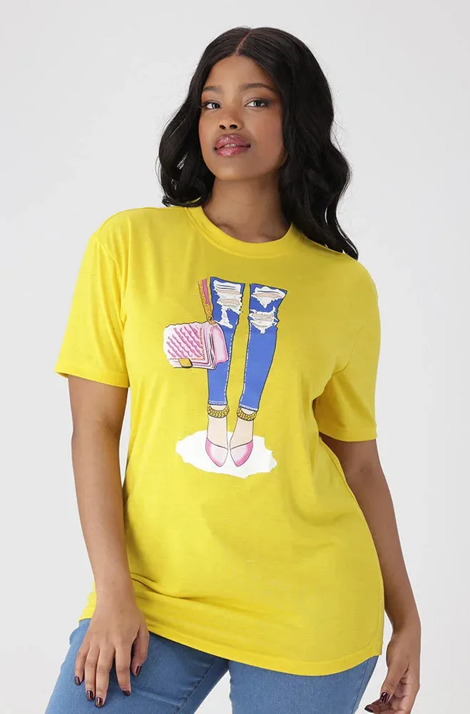 Jade Graphic Print Boyfriend Tee _ 154190 _ Yellow sold by Dunns