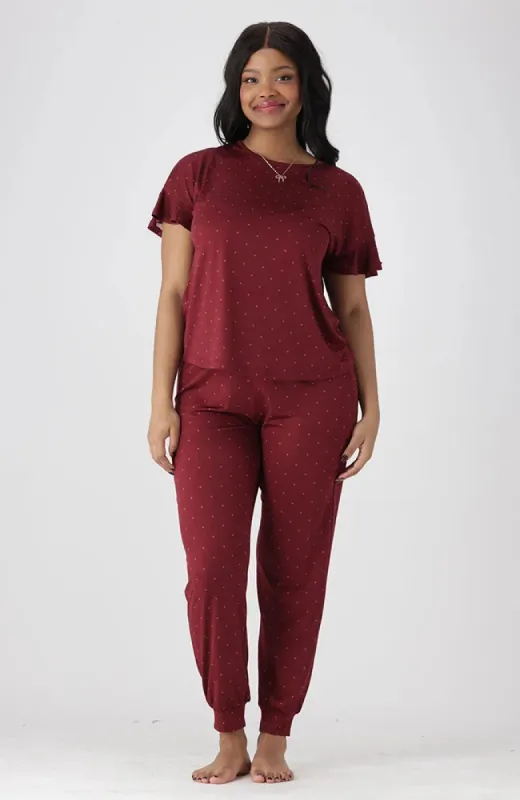 Riley All Over Printed Pin Dot Top/Jogger _ 152906 _ Pink sold by Dunns