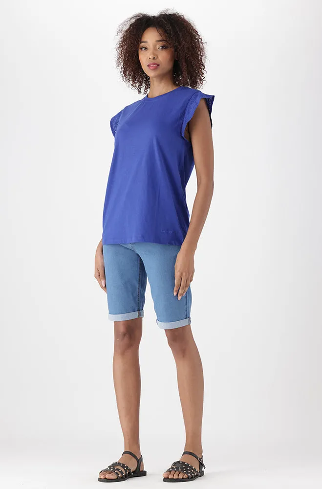Kiki Anglaise Sleeve Top _ 150489 _ Cobalt sold by Dunns product image thumbnail 4