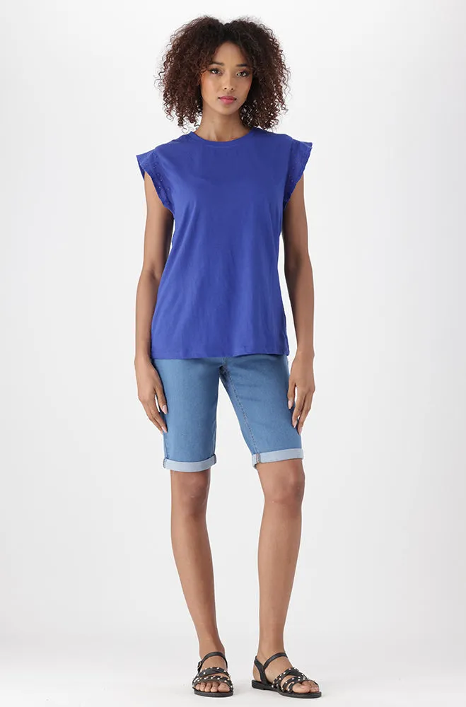 Kiki Anglaise Sleeve Top _ 150489 _ Cobalt sold by Dunns product image thumbnail 3