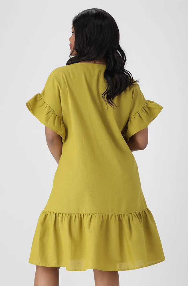 Gia Shift Dress Frill Hem Dress _ 154197 _ Yellow sold by Dunns product image thumbnail 3