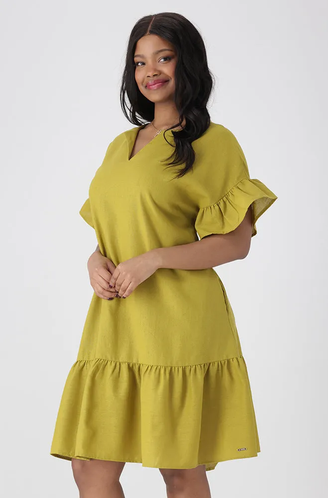 Gia Shift Dress Frill Hem Dress _ 154197 _ Yellow sold by Dunns product image thumbnail 2