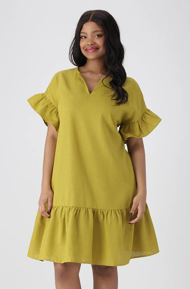 Gia Shift Dress Frill Hem Dress _ 154197 _ Yellow sold by Dunns