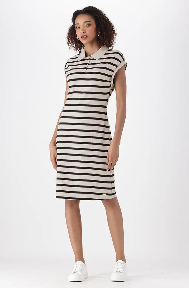 Aubrey Stripe Golfer Dress _ 150484 _ Stone sold by Dunns product image thumbnail 4