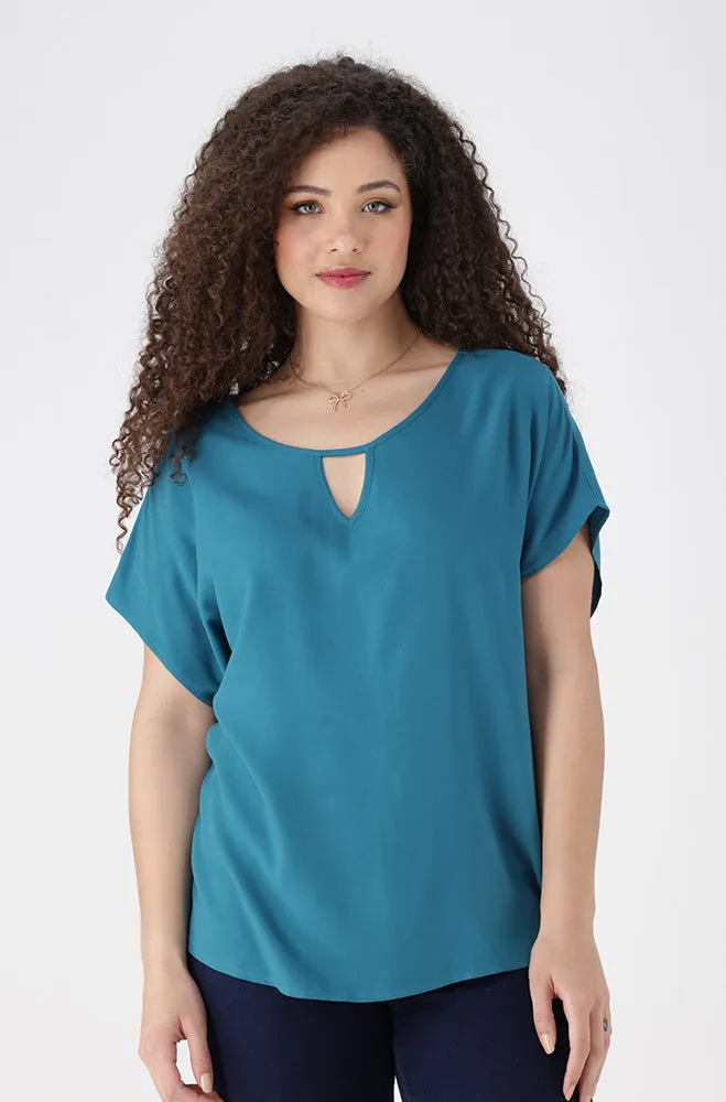 Edith Printed Viscose Top Top _ 154945 _ Teal sold by Dunns