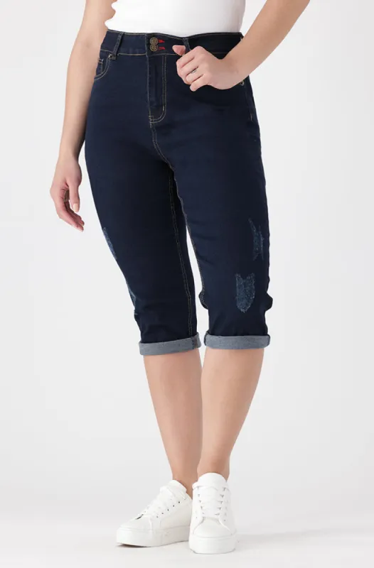 Nova Denim Pedal Pusher _ 153062 _ Dark Wash sold by Dunns