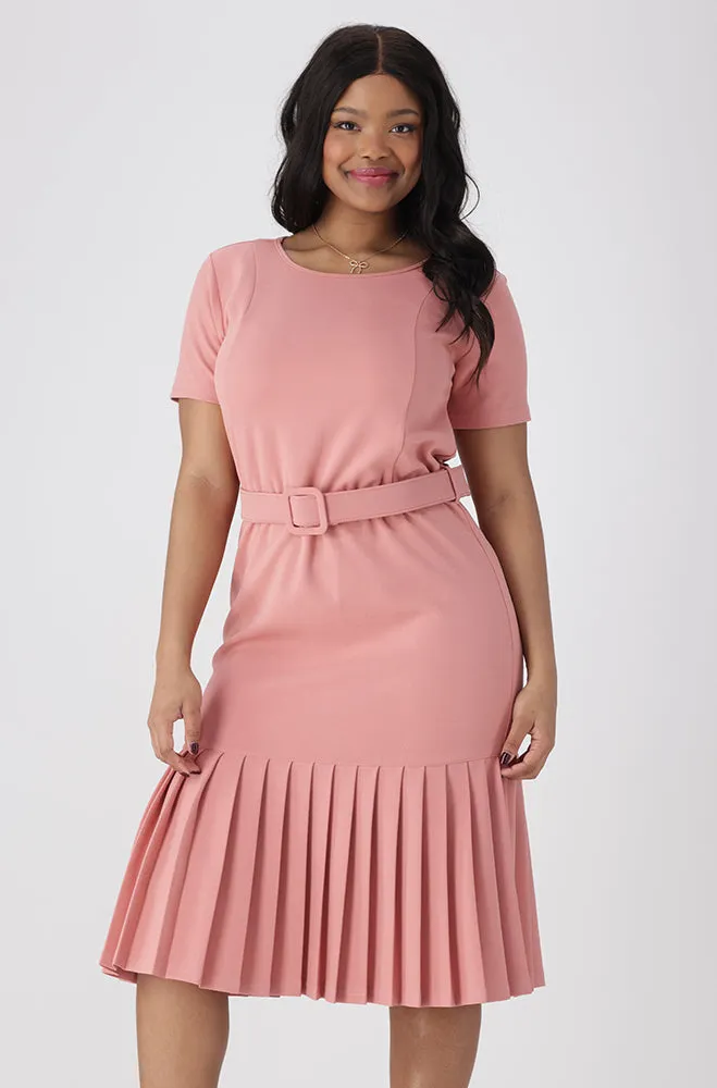 GIA BELTED PLEATED HEM BELTED DRESS _ 154948 _ Pink sold by Dunns
