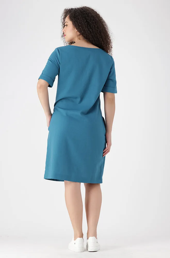 Penelope Linen Blend Shift Dress _ 153978 _ Teal sold by Dunns product image thumbnail 5