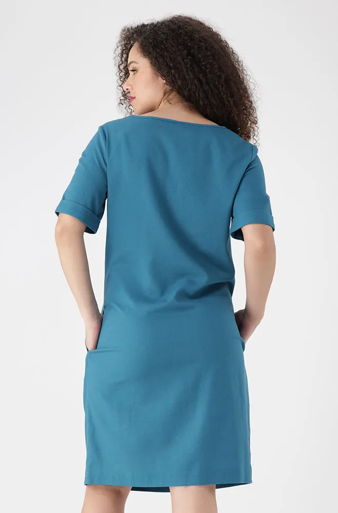 Penelope Linen Blend Shift Dress _ 153978 _ Teal sold by Dunns product image thumbnail 3