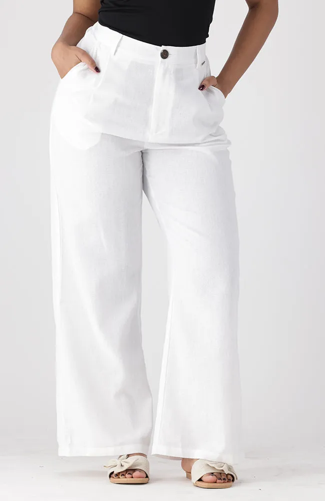 KATE LINEN BLEND WIDE LEG PANTS _ 154369 _ White sold by Dunns