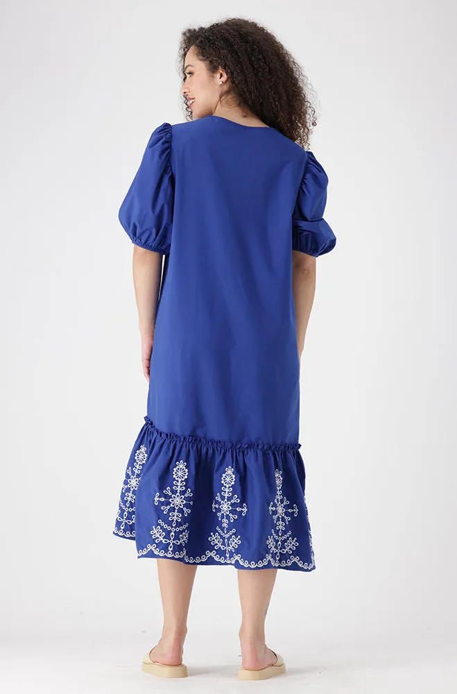 ANGELA PUFF SLEEVE TIERED HEM DRESS _ 155424 _ Blue sold by Dunns product image thumbnail 4