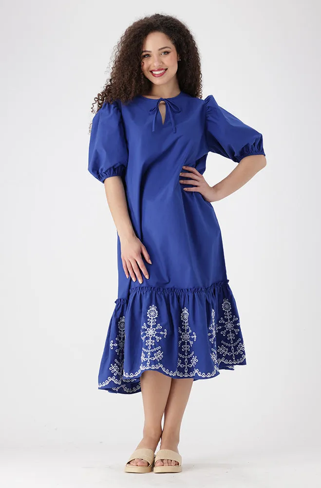 ANGELA PUFF SLEEVE TIERED HEM DRESS _ 155424 _ Blue sold by Dunns product image thumbnail 2