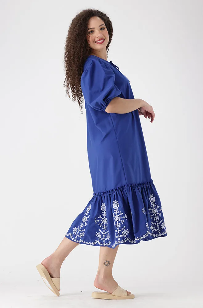 ANGELA PUFF SLEEVE TIERED HEM DRESS _ 155424 _ Blue sold by Dunns product image thumbnail 5
