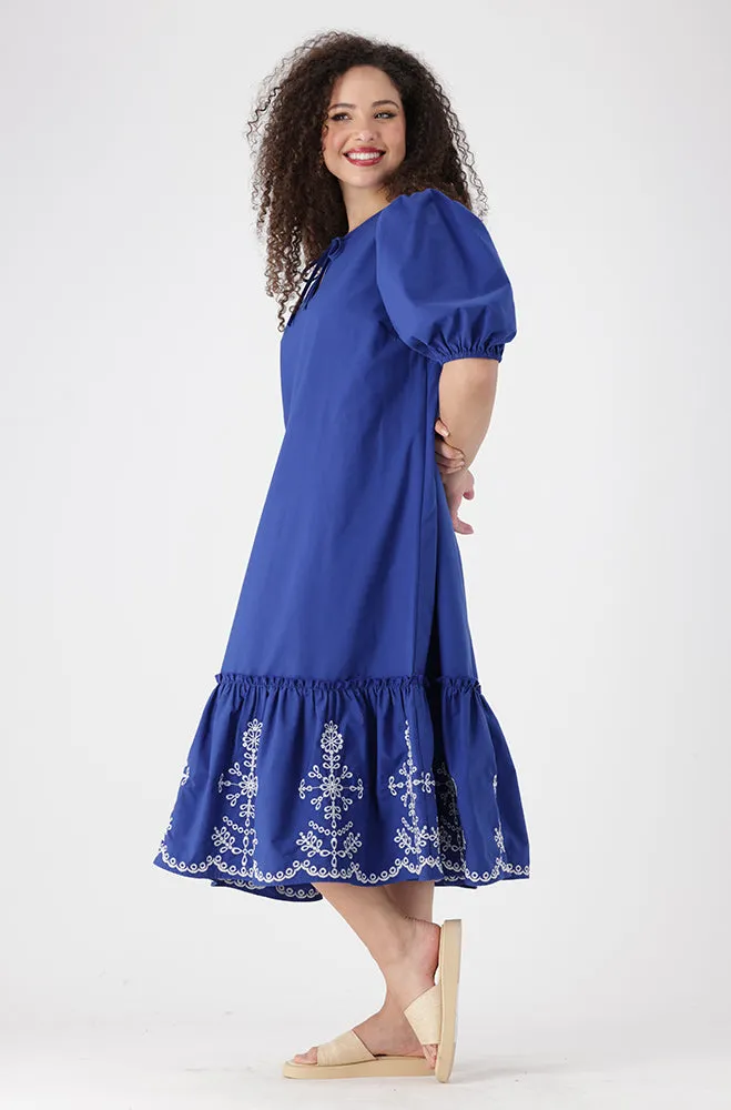ANGELA PUFF SLEEVE TIERED HEM DRESS _ 155424 _ Blue sold by Dunns product image thumbnail 3