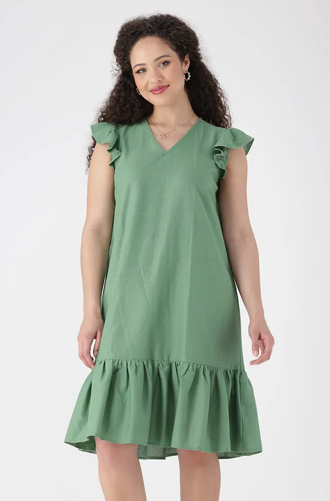 Zia Flutter Sleeve Dress _ 160084 _ Green sold by Dunns