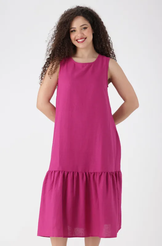Mia Linen Blend Longer Length Dress _ 154140 _ Purple sold by Dunns