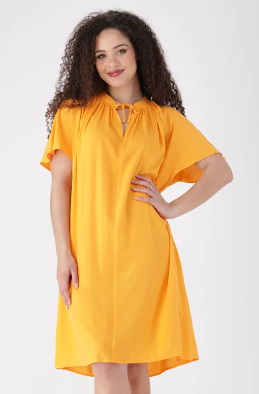 Carla Tie Neck Detail Dress _ 155345 _ Yellow sold by Dunns
