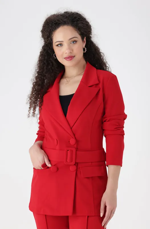 Aria Belted Blazer _ 154607 _ Red sold by Dunns
