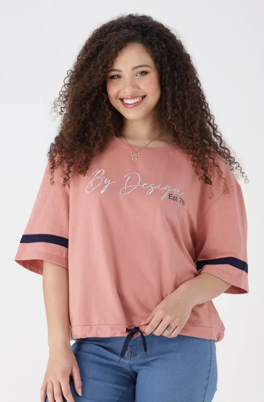 Kim Drawcord Tee _ 154896 _ Pink sold by Dunns