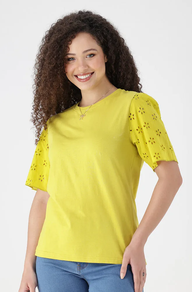 Kiki Anglaise Sleeve Top _ 154889 _ Yellow sold by Dunns