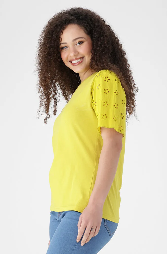 Kiki Anglaise Sleeve Top _ 154889 _ Yellow sold by Dunns product image thumbnail 2