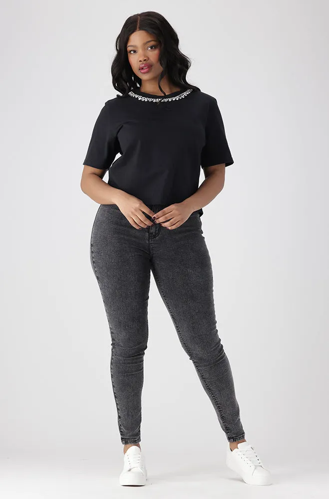 Gema Boxy Rhinestone Tee _ 154951 _ Black sold by Dunns product image thumbnail 5