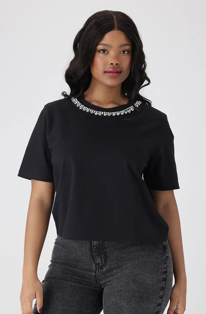 Gema Boxy Rhinestone Tee _ 154951 _ Black sold by Dunns