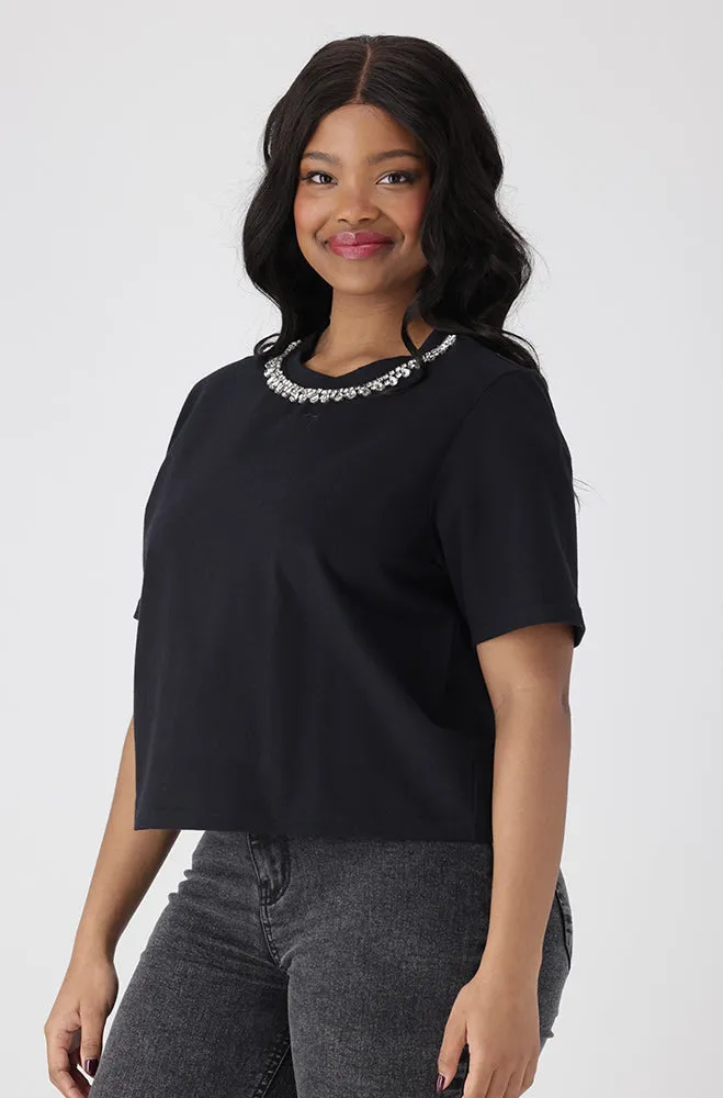 Gema Boxy Rhinestone Tee _ 154951 _ Black sold by Dunns product image thumbnail 2